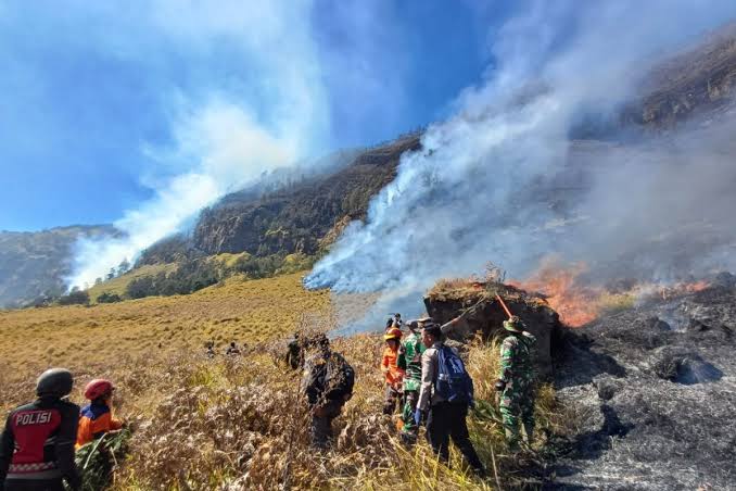 Tiga Titik Api Tersisa di Bromo, Tim Pemadam Berpacu dengan Angin dan Tebing Curam