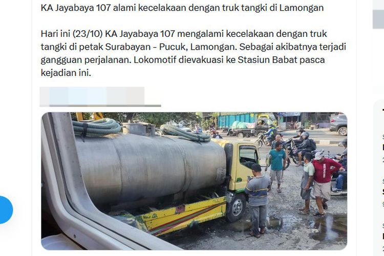 KAI Beri Penjelasan Soal Kecelakaan KA Jayabaya – Truk Tangki Di Lamongan