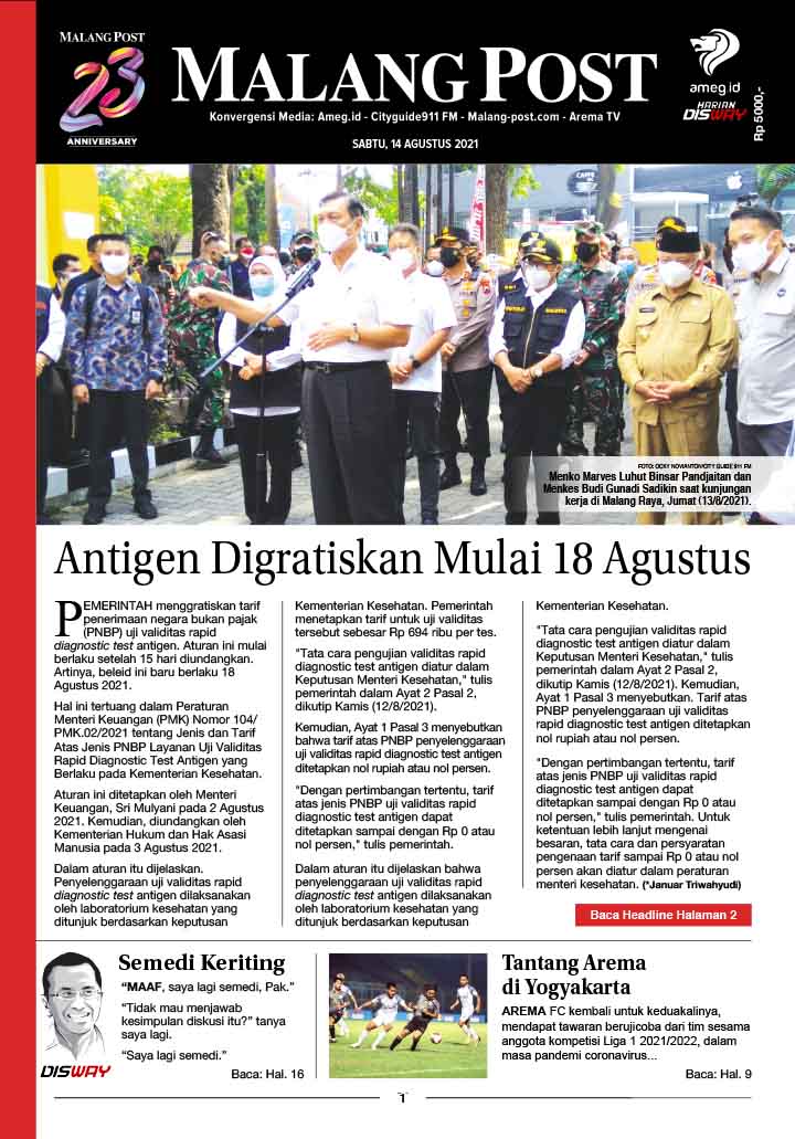 HARIAN DI’S WAY MALANG POST 14 AGUSTUS 2021