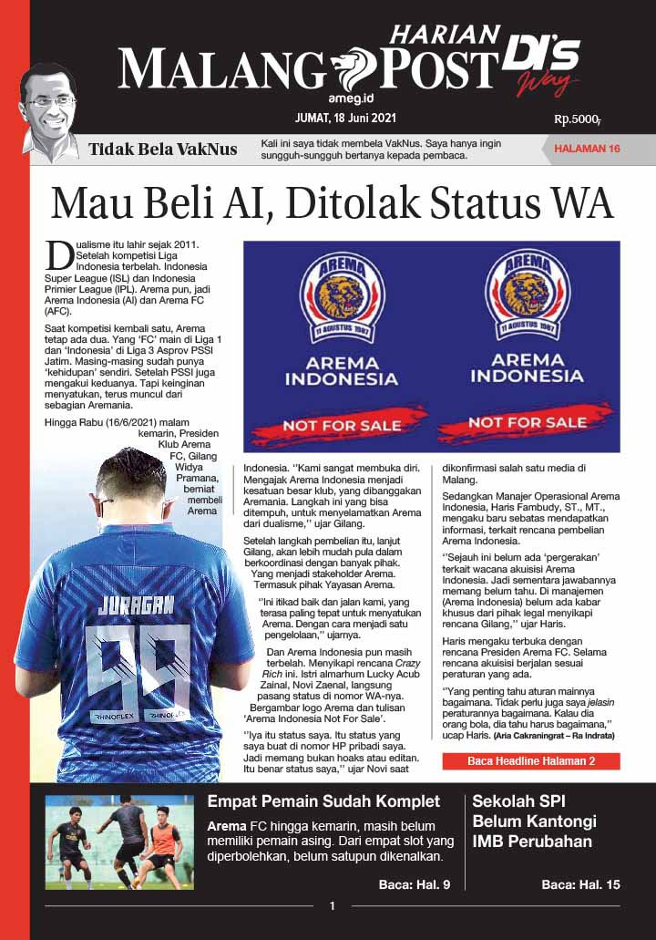 HARIAN DI’S WAY MALANG POST 18 JUNI 2021