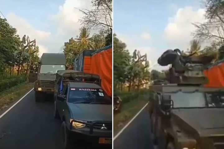 Viral, Sopir Truk Ganjal Konvoi TNI