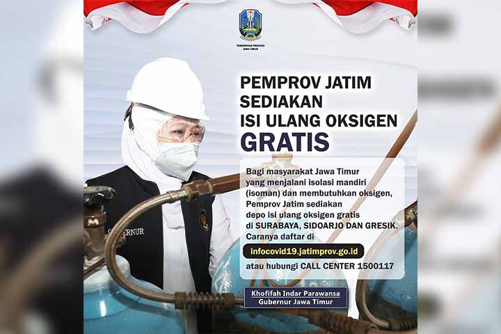 Pemprov Jatim Sediakan Isi Ulang Oksigen Gratis, Ini Cara Daftarnya